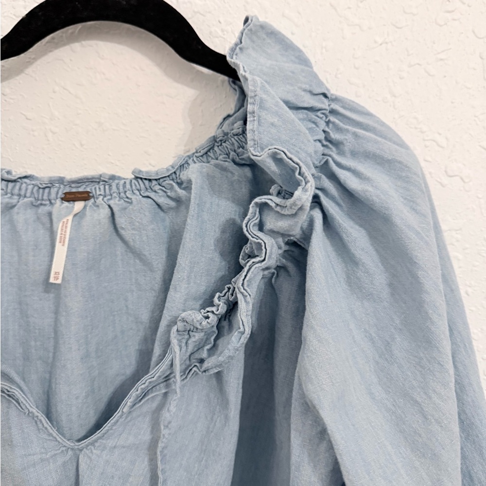 Free People Light Blue Ruffle Blouse - Picture 2 of 4